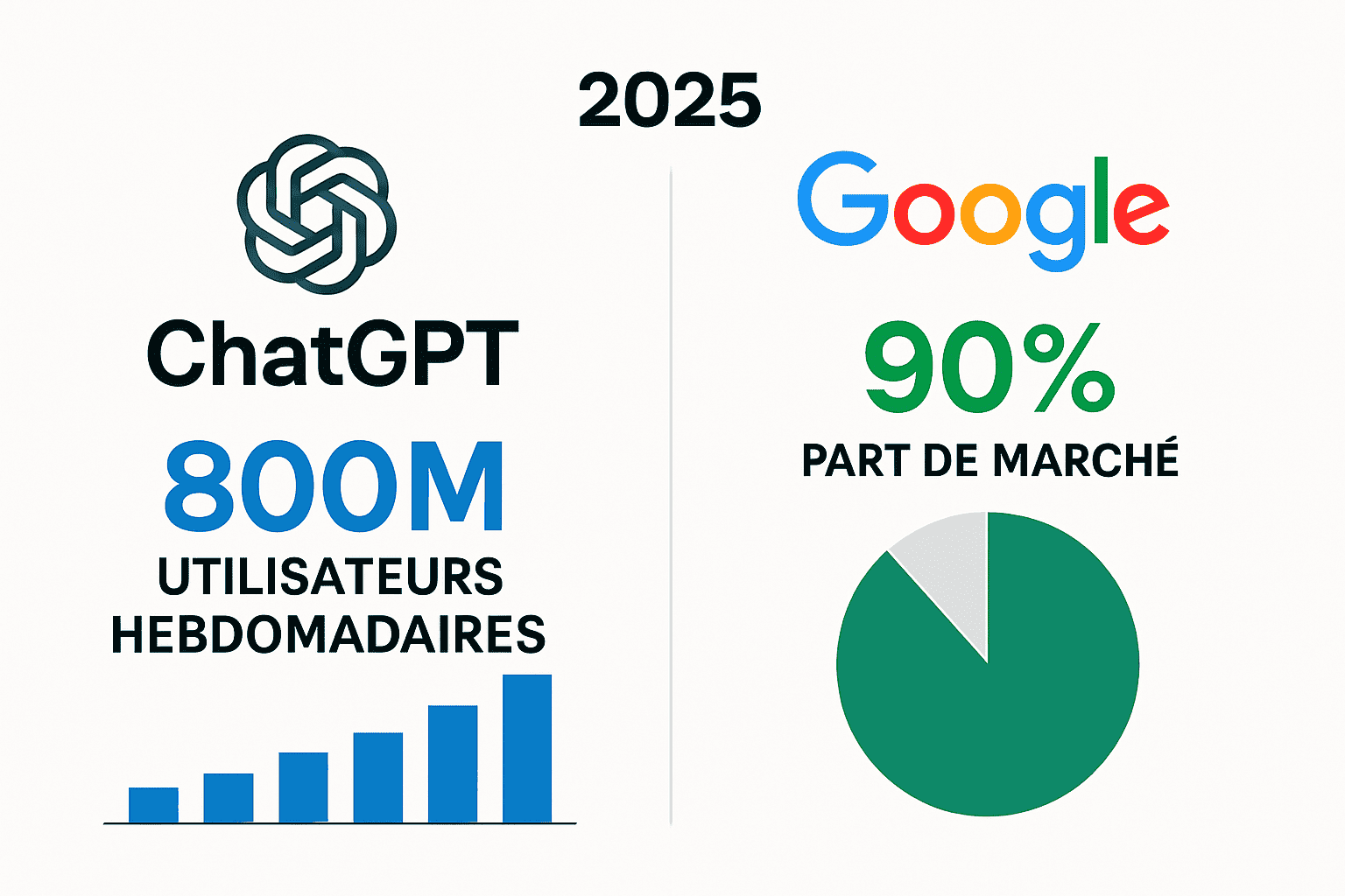 Comparaison statistiques ChatGPT vs Google 2025